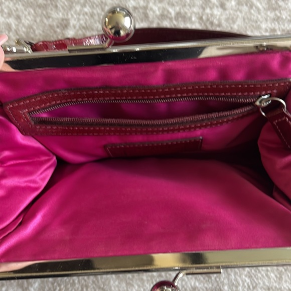 Rare Coach Vintage Wool Houndstooth Pink Burgundy Gallery Frame Satchel Bag - Picture 9 of 10